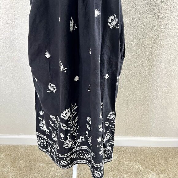 Vintage Loungees Small Black White Floral Mumu House Sleep Dress Kaftan Pockets - Picture 4 of 11